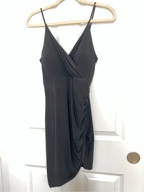 Sabora Black Draped Spaghetti-Strap Mini Dress